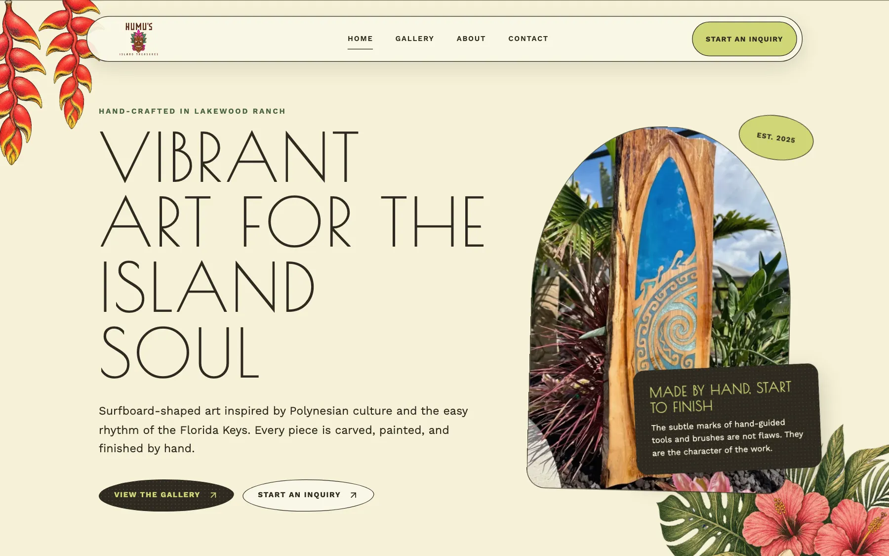 Homepage of the Humu's Island Treasures website, designed by TheraWeb Design