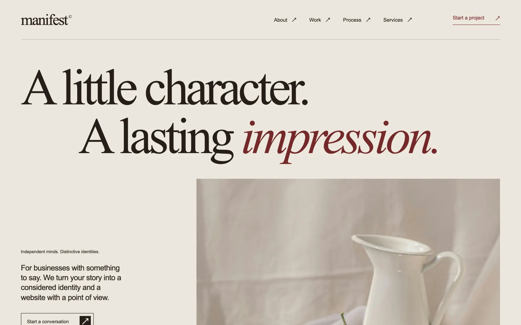 Homepage of the Manifest website