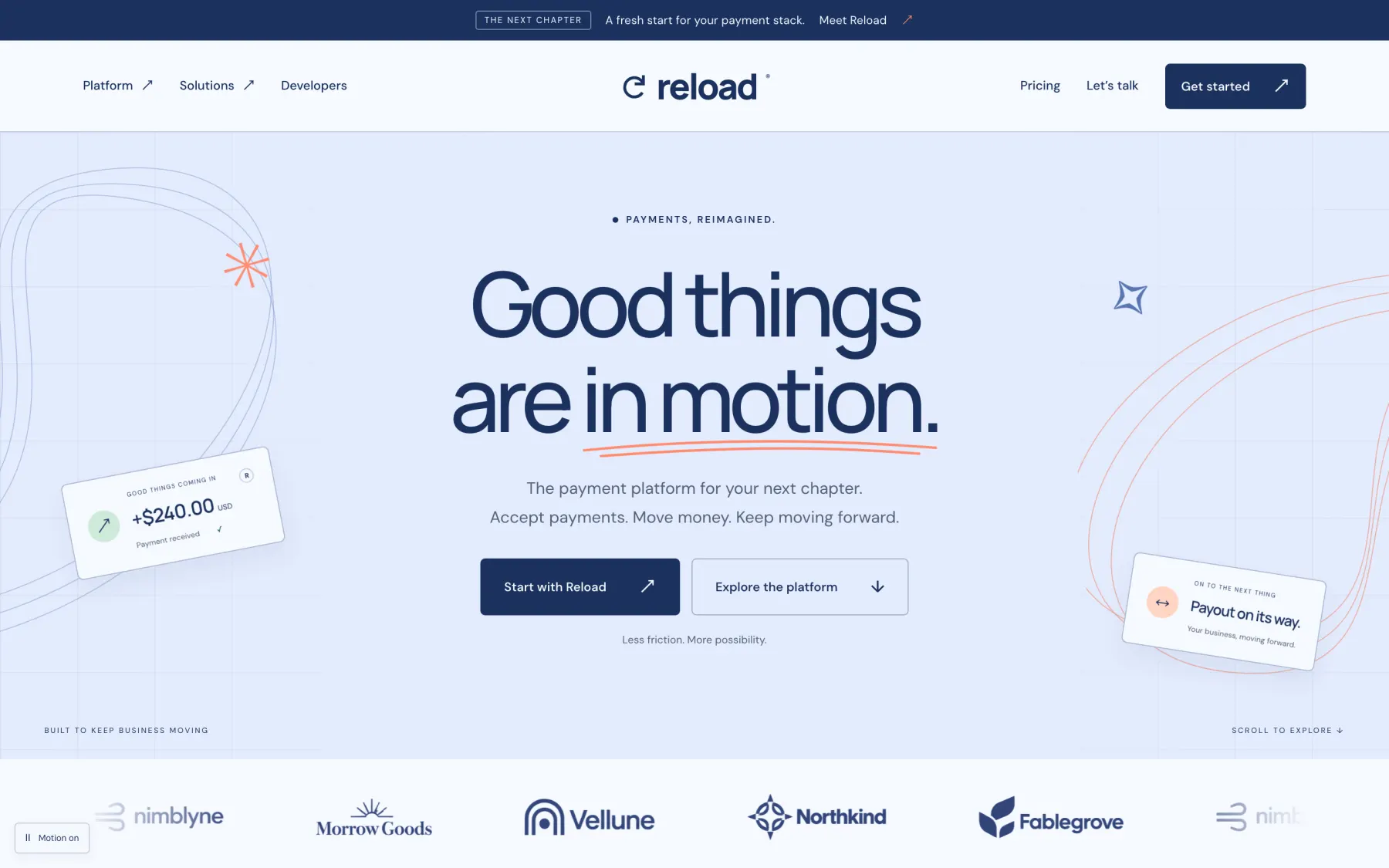 Homepage of the Reload website